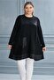 Women's Large Size Block Patterned Accessory Detail Front Single Pocket Flexible Viscose Tunic - 6