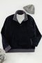Navy Blue Oversize/Wide Cut Stand Collar Color Block Anti-Pilling Polar Fleece Sweatshirt Tmnaw24Sw00036 - 7