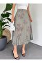 Patterned Pleated Zippered Satin Skirt