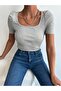 Women's Square Neck Short Sleeve Blouse-body Gray