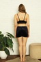Navy Blue Dressing Gown Set Super Solf Velvet Dressing Gown Bustier Set with Shorts - 3