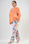 Women's Large Size Long Sleeve Welsoft Orange Pajamas Set 2C0T2N1O10 - 2