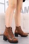 Linda-101 Lace Up Side Zipper Tan Women's Boots - 2