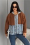 Women's Brown Snap Button Denim Hooded Plush Jacket