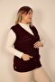 Women's V-Neck Winter Thick Wool Chain Modeled Knitwear Buttoned Pocket Mother Vest - 7