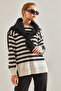 Women's Black and White Striped Sweater Stk115 - 2