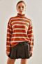 Women's Tile Turtleneck Striped Sweater Stk123 - 3
