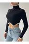 New Season Asymmetric Cut Turtleneck Long Sleeve Black Crop Knitwear Sweater 137 - 2
