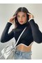 Asymmetrical Cut Turtleneck Long Sleeve Black Crop Knitwear Sweater 137 - 3