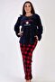 Women's Long Sleeve Large Size Welsoft Navy Blue Pajamas Set 3C0T4N0O83