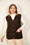 Women's V-Neck Winter Thick Wool Chain Modeled Knitwear Buttoned Pocket Mother Vest - 3
