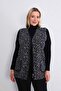 Cream Navy Blue Leopard Fleece Vest - 4