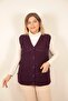 Women's V-Neck Winter Thick Wool Chain Modeled Knitwear Buttoned Pocket Mother Vest - 3
