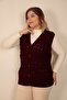 Women's V-Neck Winter Thick Wool Chain Modeled Knitwear Buttoned Pocket Mother Vest - 3