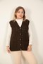 Women's V-Neck Winter Thick Wool Chain Modeled Knitwear Buttoned Pocket Mother Vest