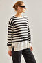 Women's Black and White Striped Sweater Stk115 - 5