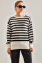 Women's Black and White Striped Sweater Stk115 - 3