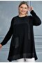 Women's Large Size Block Patterned Accessory Detail Front Single Pocket Flexible Viscose Tunic