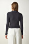 Women's Anthracite Zippered Collar Knitted Blouse GT00045 - 5