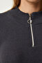 Women's Anthracite Zippered Collar Knitted Blouse GT00045 - 4