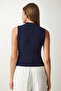Women's Navy Blue Turtleneck Cotton Knitted Blouse GT00004 - 5