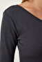 Women's Anthracite Single Sleeve Ribbed Crop Knitted Blouse GT00230 - 4