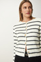 Women's Bone Black Stylish Buttoned Striped Knitwear Cardigan PF00051