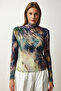 Women's Light Green Draped High Collar Sandy Blouse FF00138 - 3
