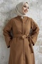 Nomira Stone Detailed Belted Stash Abaya - Tan - 3