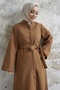 Nomira Stone Detailed Belted Stash Abaya - Tan - 2