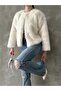 Women's Cream Plush Fur Jacket - 4