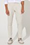 Men's Beige Slim Fit Slim Fit Seersucker Patterned Flexible Trousers with Side Pockets