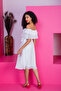 Women's Carmen Collar Belted White Chiffon Dress - 4