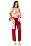 Women's Burgundy 3-Piece Satin Pajama Set - 2