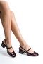 Claret Red Patent Leather - 5cm Thick Heel Wide Toe High Heels - 2