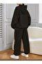 Black Gray Happiness Printed Bottom Top Hooded Set Oversize Tracksuit Boyfirend Casual - 4