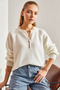 Women's Ecruuuu Collared, Buttoned, Striped Knitwear Sweater 20223207 - 4