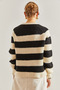 Women's Ecru Black Striped Buttoned Knitwear Cardigan 20234501 - 2
