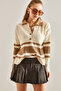 Women's Cream Camel Polo Collar Buttoned Knitwear Sweater 20234223 - 5