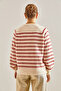 Women's Beige Red Striped 11 Button Knitwear Sweater 20235067 - 4