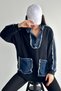 Women's Navy Blue Zipper Pocket Denim Denim Detailed Sweatshirt
