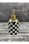 Porcelain Checkerboard Pattern Gold Detailed Liquid Soap Dispenser - 2
