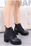 Linda Lace Up Side Zipper Women's Boots Black Leather - 2