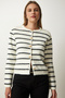 Women's Bone Black Stylish Buttoned Striped Knitwear Cardigan PF00051 - 3
