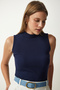 Women's Navy Blue Turtleneck Cotton Knitted Blouse GT00004 - 2