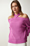 Women's Lilac Open Shoulders Knitwear Sweater mx00118 - 3