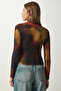 Women's Brown Draped High Collar Sandy Blouse FF00138 - 5
