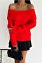Women's Orange Ruffle Collar Ribbed Sweater - 2