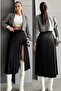 Women's Black Full Lycra Fabric Semi-Pleated Skort