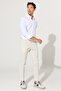 Men's Beige Slim Fit Slim Fit Seersucker Patterned Flexible Trousers with Side Pockets - 4